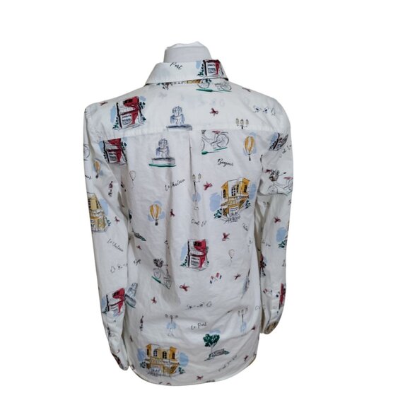 Talbot's Classic Cotton Long Sleeve Button Front Shirt W/‎ French Graphic Sz Med - Picture 2 of 8